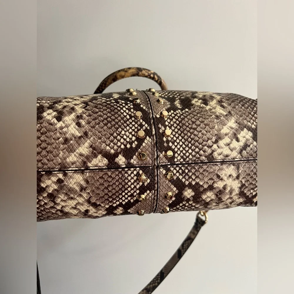 Michael Kors Astor Studded Snake-Embossed Leather Satchel handbag
